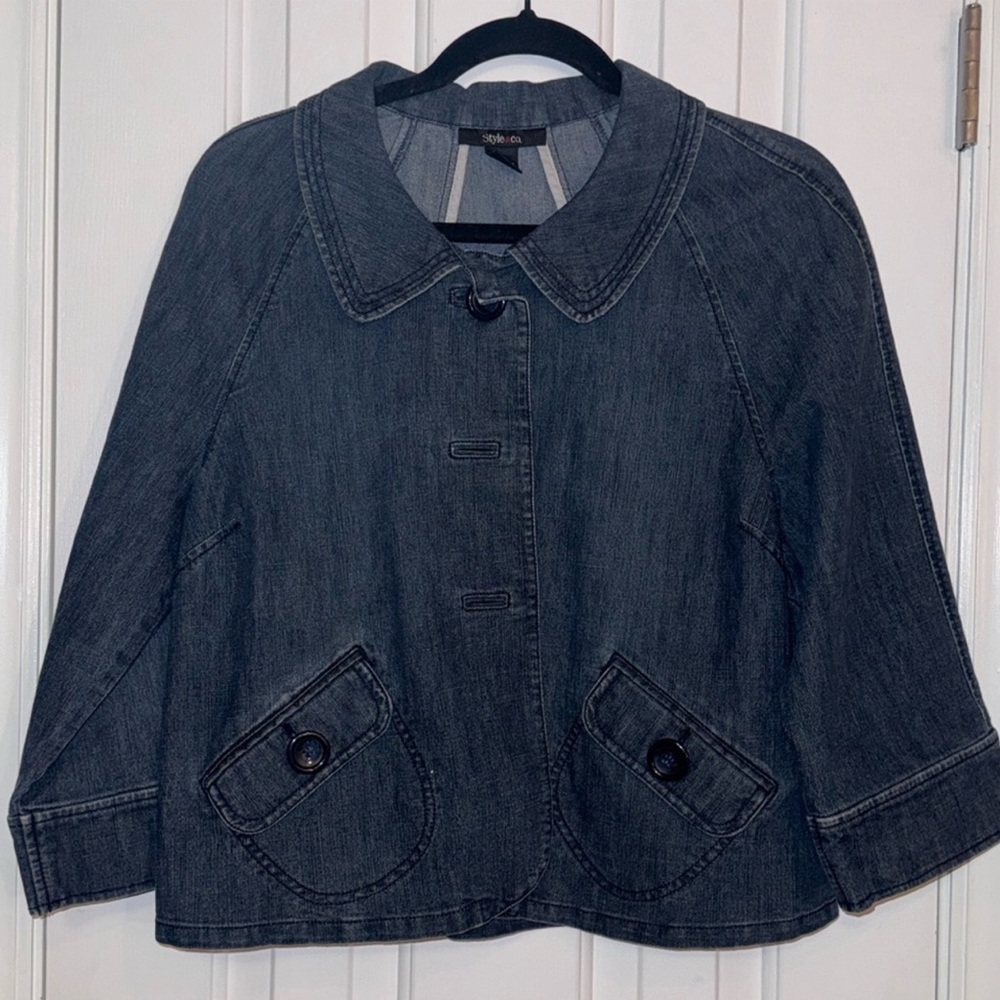 Style & Co. Cropped Dark Denim Jean Jacket, Size Medium